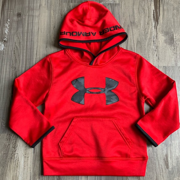 red under armour hoodie with black logo
